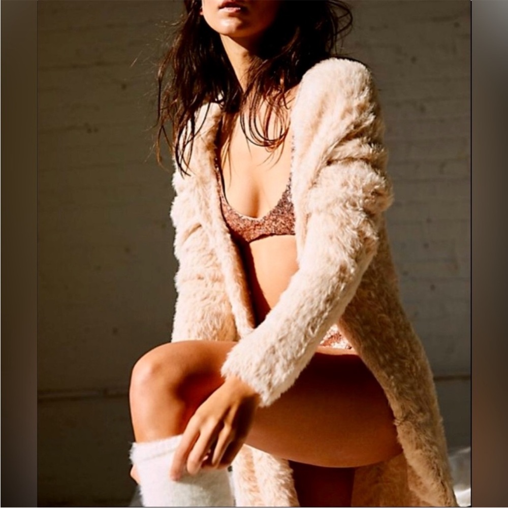 Free People Faux Fur Cardi Open Front Cardigan Sweater - Picture 12 of 16
